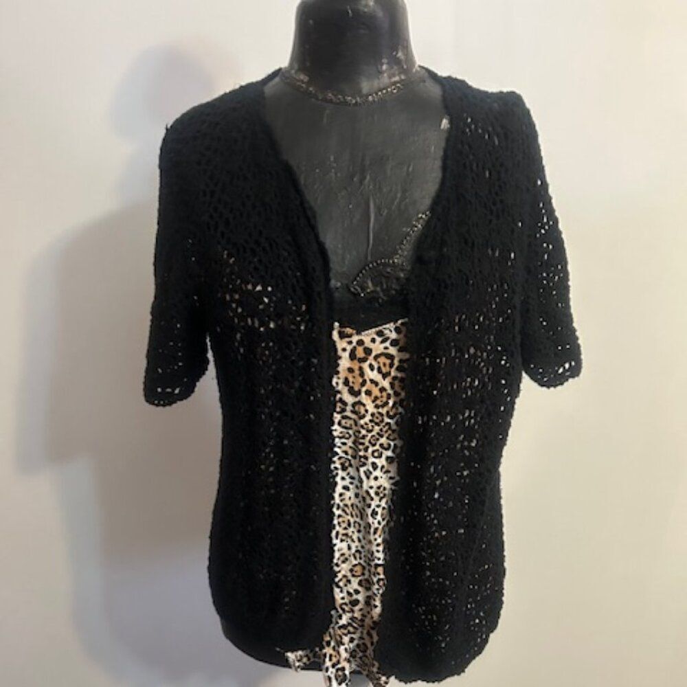 Madison Leigh Black crochet open cardigan, size M